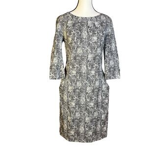 MM Lafleur Etsuko Dress Crackle Black White Sheath Women’s Size 10 Pockets